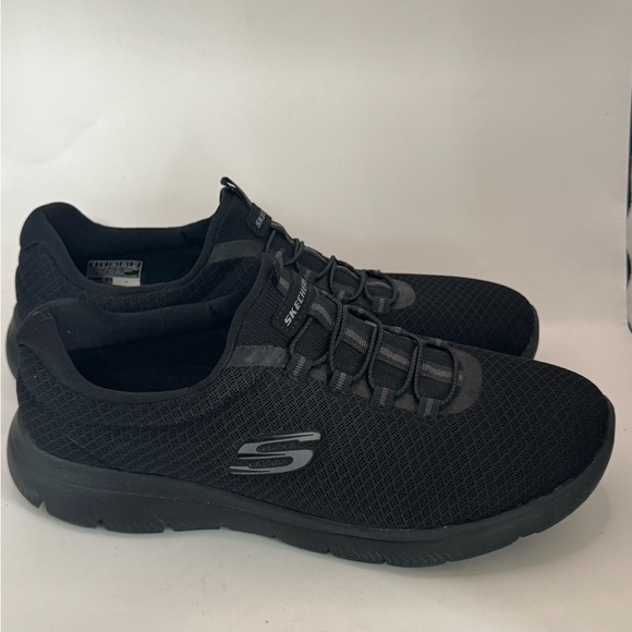 Sketchers Wide Fit Summits Sneaker Women’s 8 Black Memory Foam Elastic Lace - Picture 1 of 8